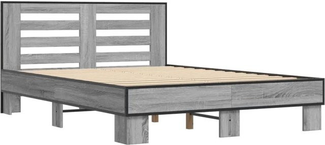 vidaXL Bettgestell in Grau Sonoma aus Holzwerkstoff und Metall, B/T/H: 140 x 200 x 143 x 203 cm - Bild 1