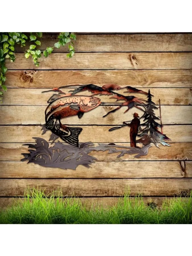 CIFBUY 3D-Wandkunst aus Metall als Angeldekoration mit Stockente und Forelle für dein Zuhause - Bild 4