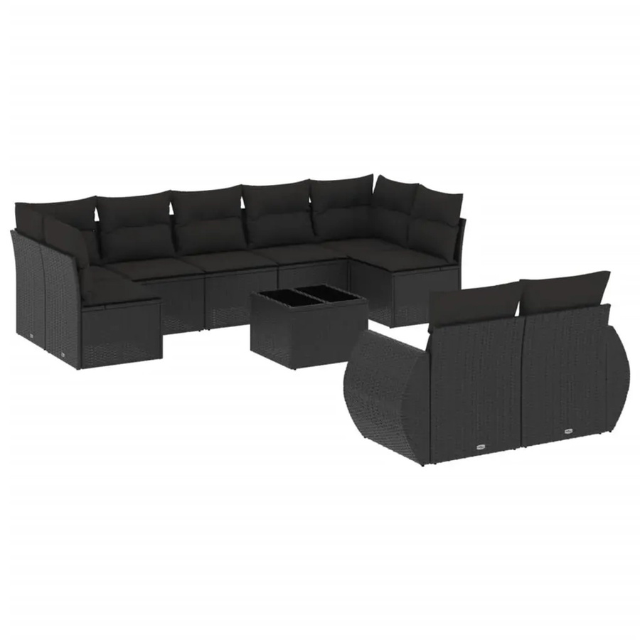 vidaXL 10-teilige Garten-Sofagarnitur aus Poly-Rattan mit Kissen in Schwarz - Bild 2