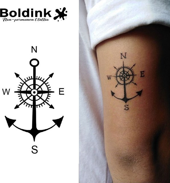 Boldink Temporäres Tattoo Compass Anchor, wasserfest, semipermanent - Bild 1