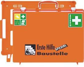 Soehngen Mobiler Erste-Hilfe-Koffer für Baustellen, Wandmontage, Weiß-Orange, Kunststoff, B/T/H: 40 x 30 x 15 cm - Bild 1