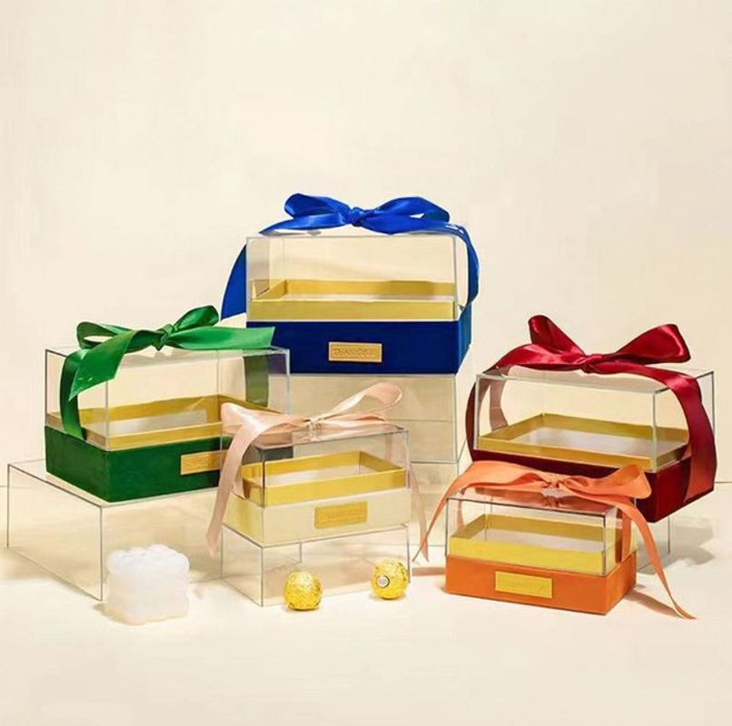 Luxuriöse Acryl Geschenkbox für Hochzeit und Valentinstag in Transparent mit Schleife und LED-Licht, rechteckig und modern - Bild 1