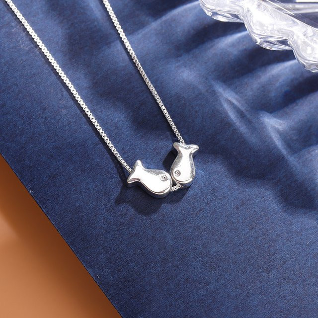 GaGa-Duck Halskette 925 Silber, Doppelfisch mit Anhänger - Bild 1