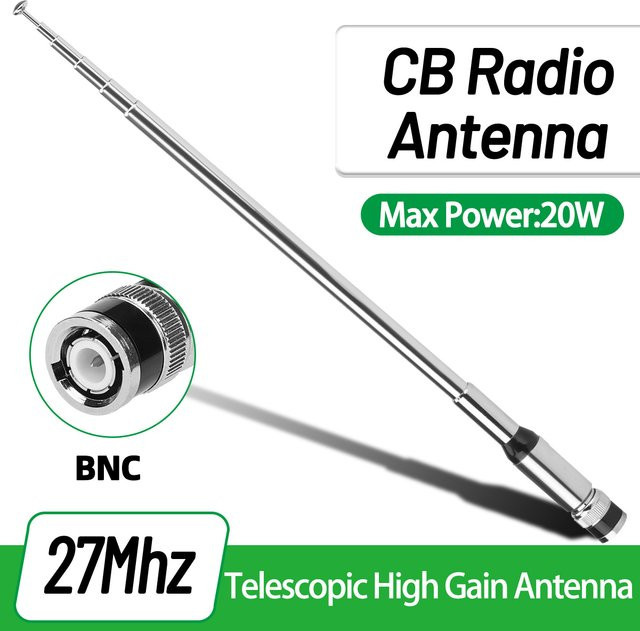 ABBREE 27 MHz CB-Funkantenne mit BNC-Anschluss, teleskopische High-Gain-Langstreckenantenne in Silber, kompatibel mit BNC CB Radio und Walkie Talkie - Bild 1