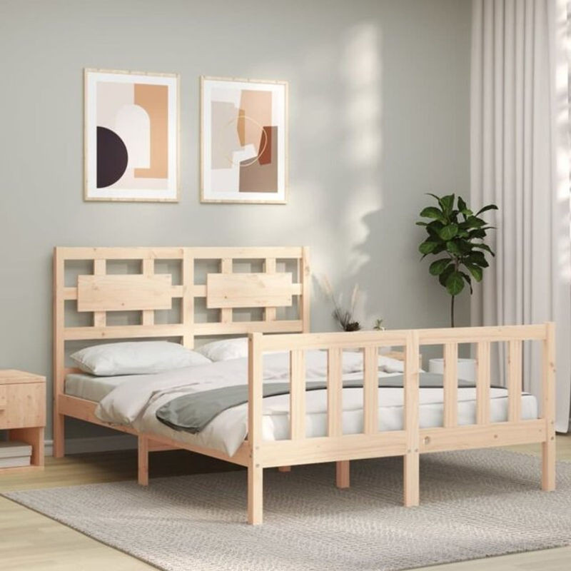 Massivholzbett mit Kopfteil von Vidaxl aus Kiefer in Braun, B: 120 cm, T: 190 cm, H: 125,5 cm - Bild 1