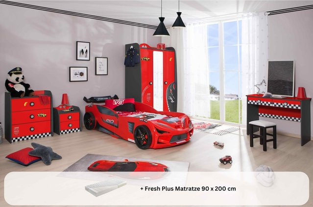 Aileenstore Kinderzimmer Komplettset Autobett Rio 5-teilig in Rot - Bild 1