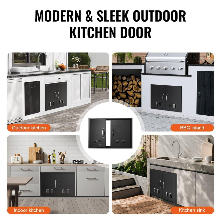 Buying Solutions MB Grillzugangstür für Außenküche in Schwarz, bündig einsetzbare Doppeltür mit Griffen und Lüftungsschlitzen, B/H: 76,2 x 53,3 cm - Bild 2
