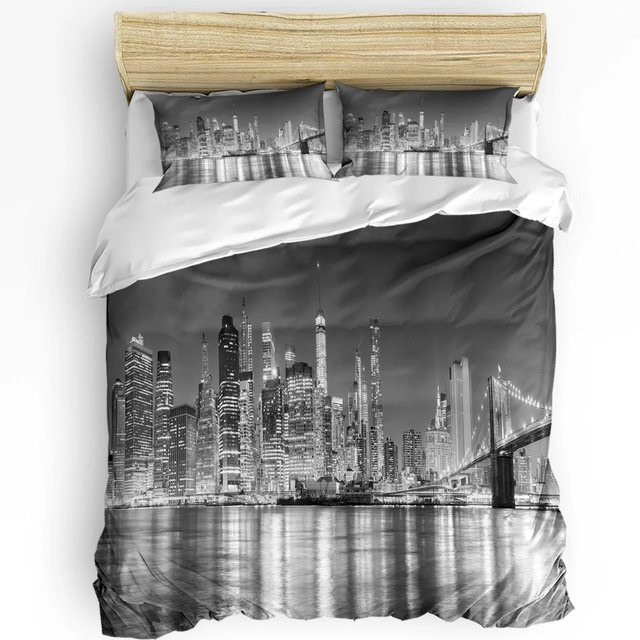 Urban 3-teiliges Bettwäscheset Manhattan Sunset Skyline New York City aus Mikrofaser, Farbe: Schwarz, B/H: 135 x 200 cm - Bild 1