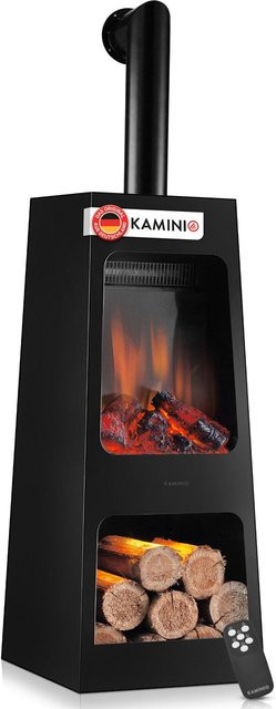 KAMINIO Elektrischer Gartenkamin KAI L Terrassenofen mit Ofenrohr, Schwarz - Bild 1