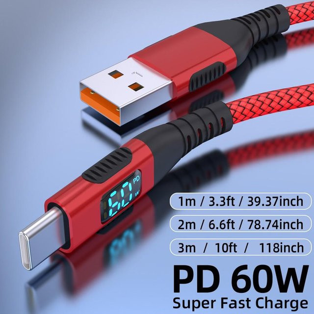 LAIHONEN USB-C zu USB-C Schnellladekabel mit Nylon-Ummantelung für iPhone 15 Serie und Samsung Galaxy Modelle in Schwarz und Rot - Bild 1