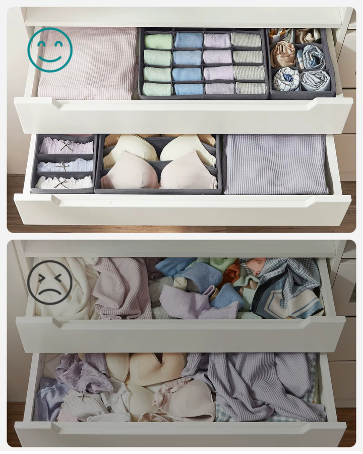 SONGMICS Unterwäsche-Organizer 4er Set in Grau, faltbare Schubladen-Organizer und Ordnungssystem für deinen Kleiderschrank - Bild 4