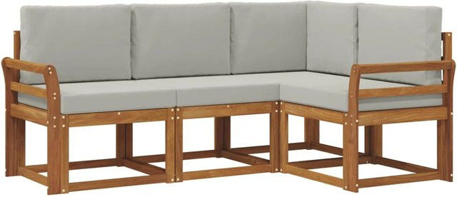 vidaXL Outdoor-Sofagarnitur in L-Form aus massivem Akazienholz mit Kissen in Grau - Bild 1