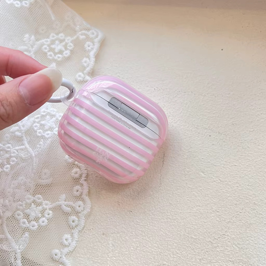 Apple AirPods Schutzhülle in Rosa, Blau und Weiß gestreift, durchscheinend, passend für AirPods 2, 3, 4, Pro, Pro 2 und Pro 3 - Bild 2