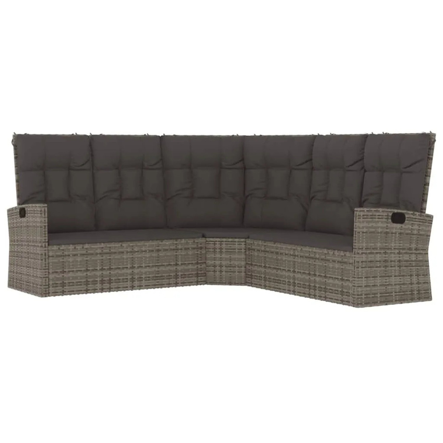 vidaXL Ecksofa mit Liegefunktion in Grau aus Polyrattan mit Kissen und Metallrahmen - Bild 2