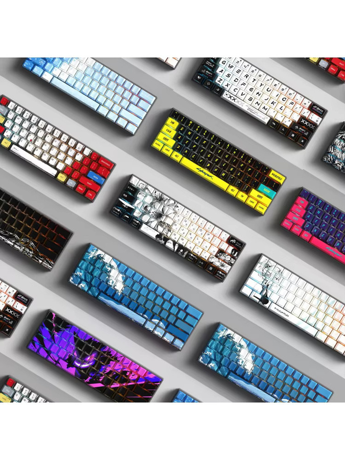KUXM PBT Tastenkappen mit Originalprofil und seitlicher Gravur, 129 Tasten, Multicolor und Bronze - Bild 2