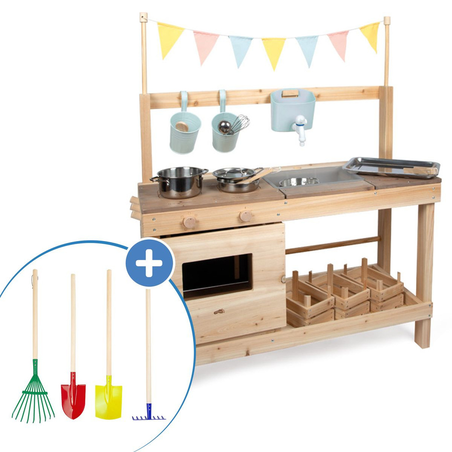small foot Garten-Spielset mit Matschküche & Gartenwerkzeug-Set, Natur - Bild 1