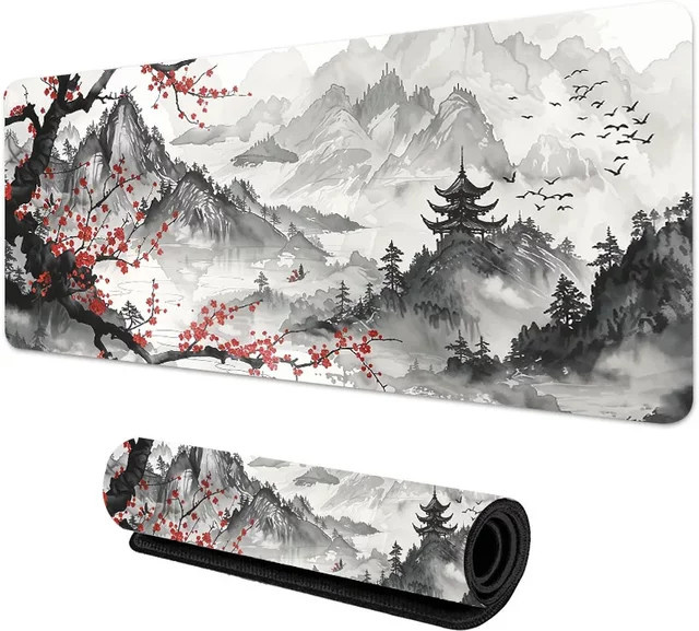 MRGLZY Sakura Scenery Ink Mauspad Schreibtischunterlage Multicolor B/T/H: 100 x 50 cm - Bild 1