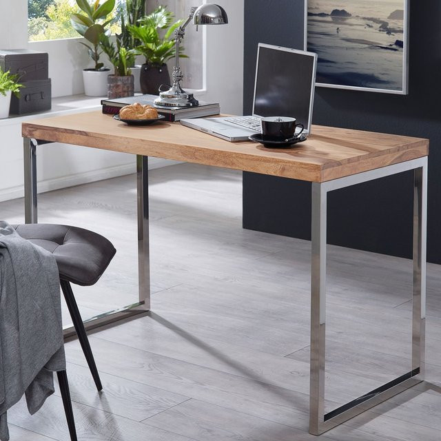 Schreibtisch GUNA von KADIMA DESIGN aus Massivholz Akazie in Braun im Landhausstil, B/T/H: 120 x 60 x 76 cm - Bild 1
