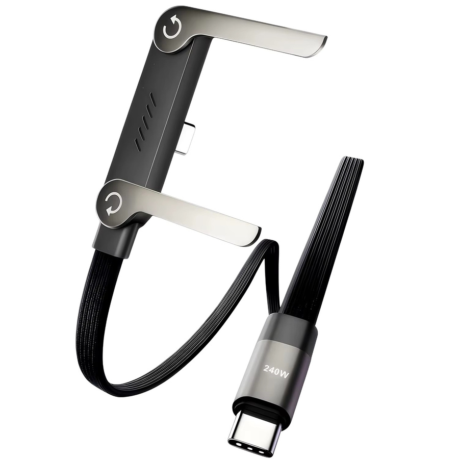 XIKCU 2-in-1 Faltbarer Telefonständer mit 240 W Schnellladefunktion und 360 Grad drehbarem USB-C Ladekabel in Schwarz - Bild 4