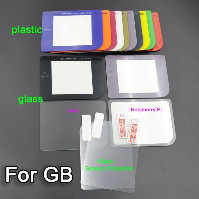 TingDong Displayschutzfolien Set für GB-Spielkonsole, 1x Hartglasfolie und 2x weiche Schutzfolien, Schwarz/Transparent, Retro-Design - Bild 1
