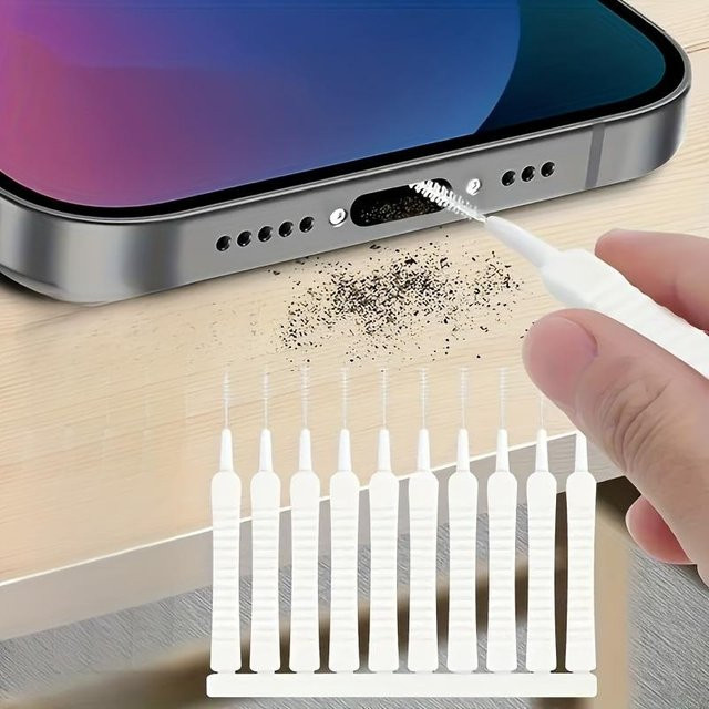 YC Direct 10er Set Ultradünnes Mehrzweck-Staubreinigungs-Werkzeugset in Weiß zur Reinigung von Ladeanschlüssen, Lautsprechern, Telefonen und Duschköpfen - Bild 1