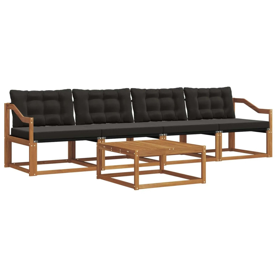 vidaXL Outdoor-Sofagarnitur 5-teilig aus Akazienholz und Textilene in Natur-Schwarz mit Kissen - Bild 2