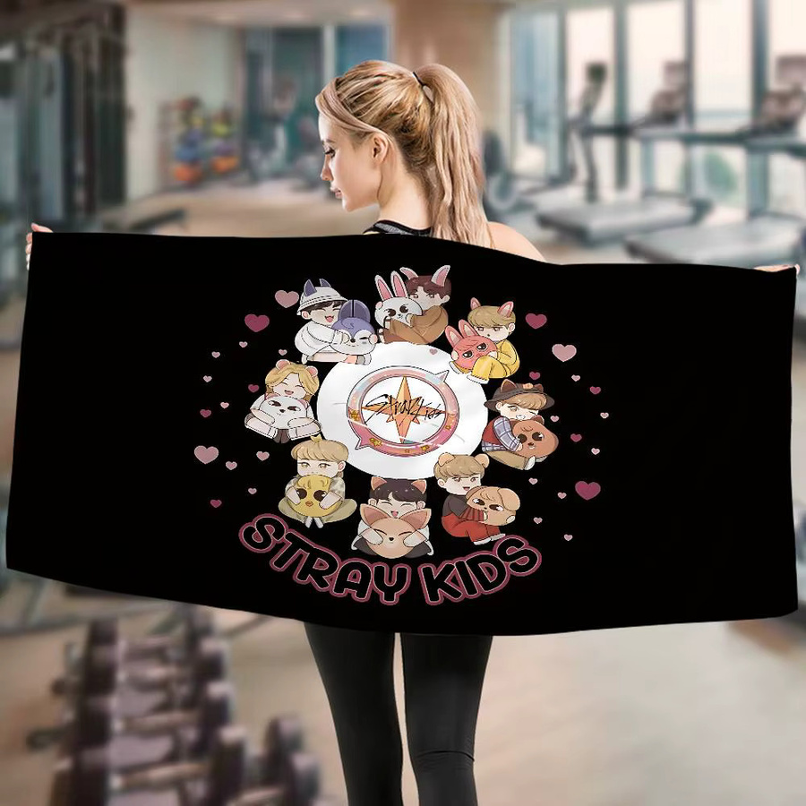Potdemiel Kpop Anime Strandhandtuch für Kinder aus Baumwolle, Schwarz - Bild 5
