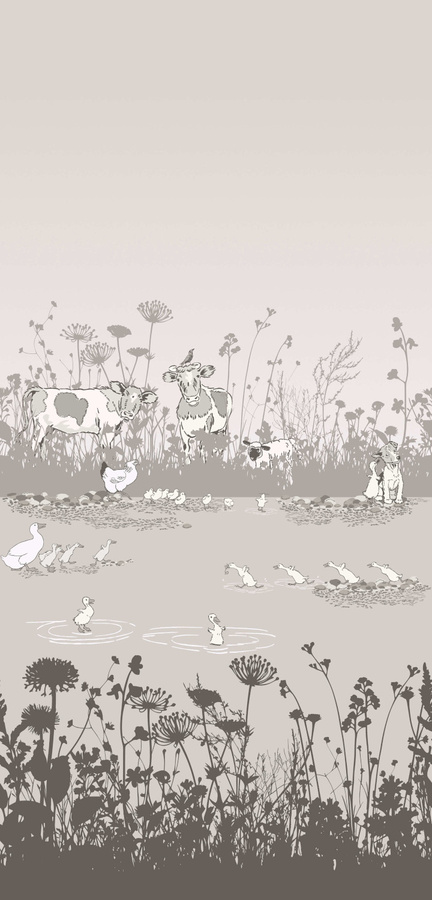 Little Greene Tapete Riverside Capers Cluck Mural mit Tiermotiv und botanischem Design in Mehrfarbig für das Kinderzimmer - Bild 1