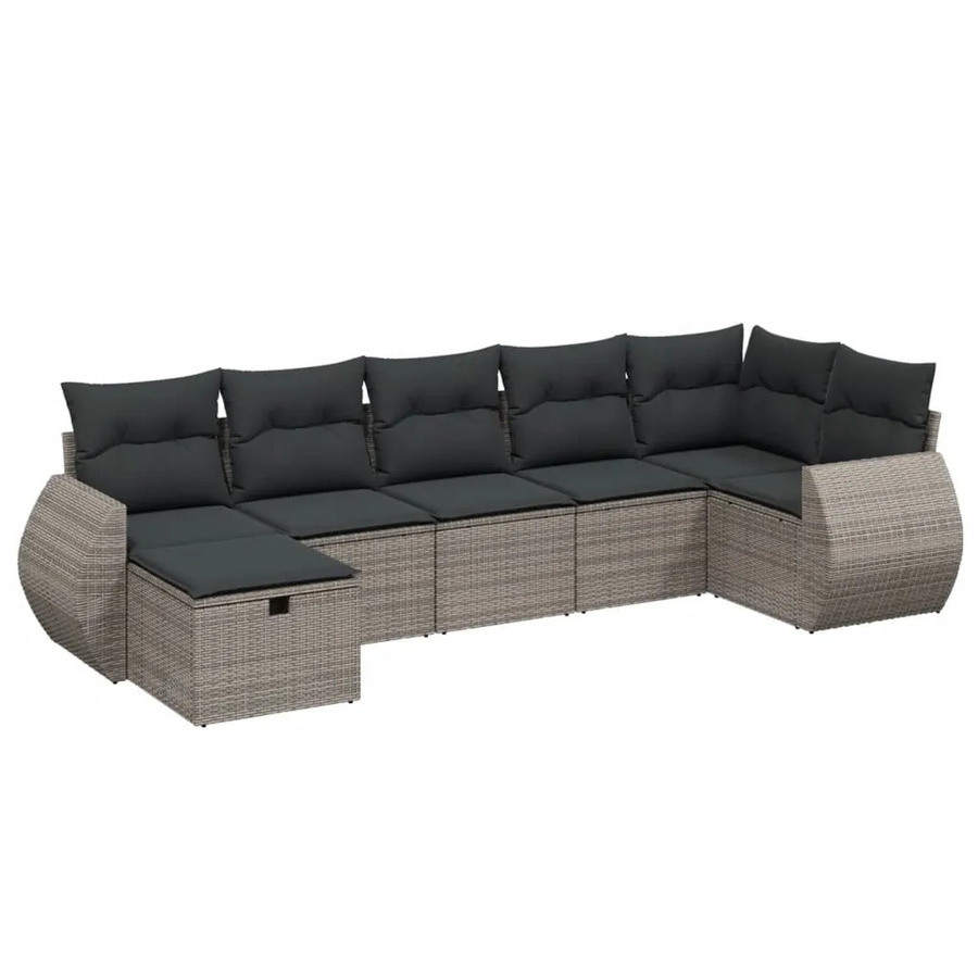 vidaXL 7-tlg Garten-Sofagarnitur aus Poly Rattan in Grau mit Kissen und Ottoman im L-Shape Design - Bild 2