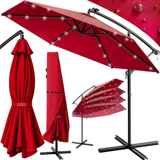 Kingsleeve LED Solar Ampelschirm Haiti Rot Ø 307 cm mit UV-Schutz 80+ und Schutzhülle - Bild 1