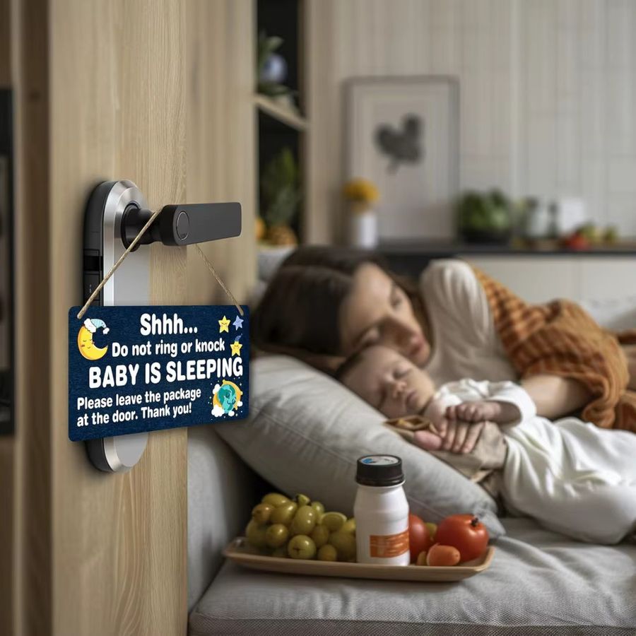 Holzschild Hello Young Baby Sleeping für die Haustür, rechteckig, Breite: 30,0 cm, Höhe: 20,0 cm, Tiefe: 1,0 cm - Bild 3