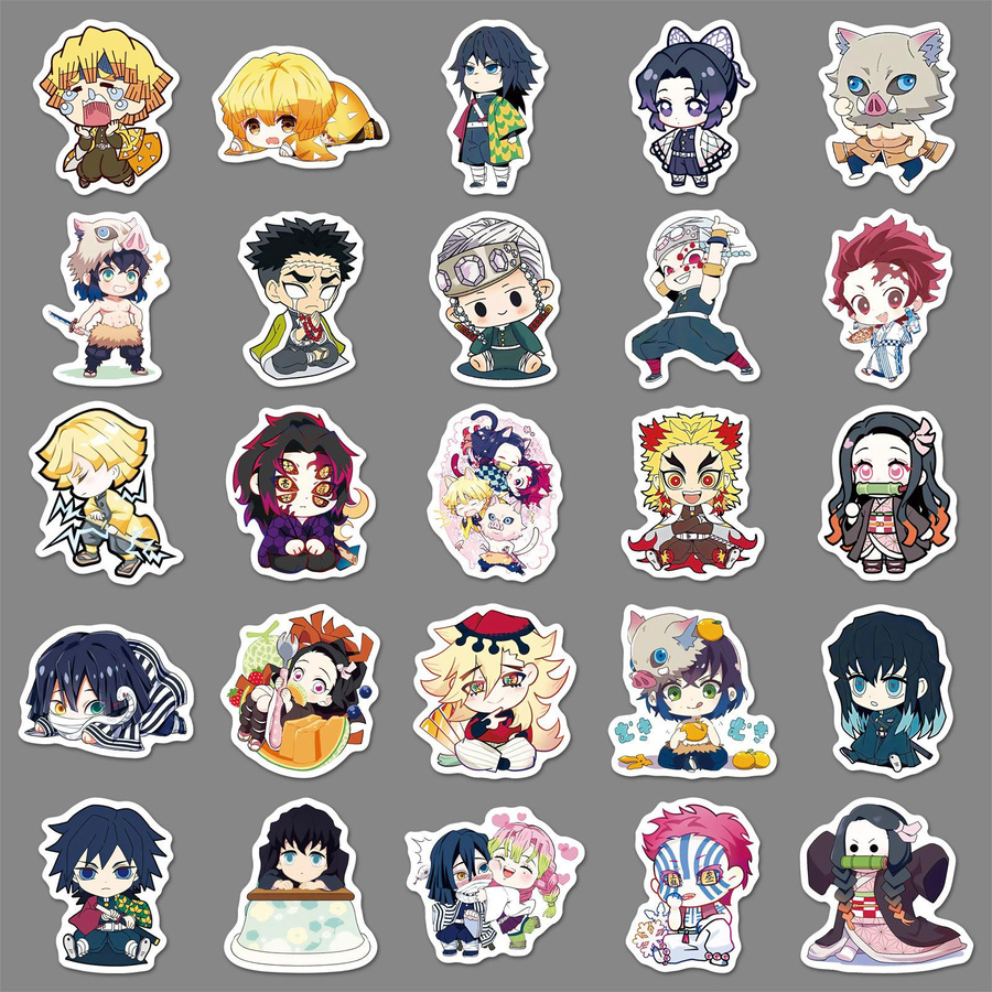 Bandai Demon Slayer Chibi Sticker Set 50 Stück, bunte Anime Aufkleber aus wasserfestem PVC für Laptop, Notizbuch und Scrapbook - Bild 2