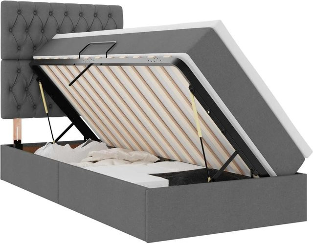 vidaXL Aufbewahrungsbett mit Matratze in Dunkelgrau, B/T/H: 90 x 190 x 140 cm - Bild 1