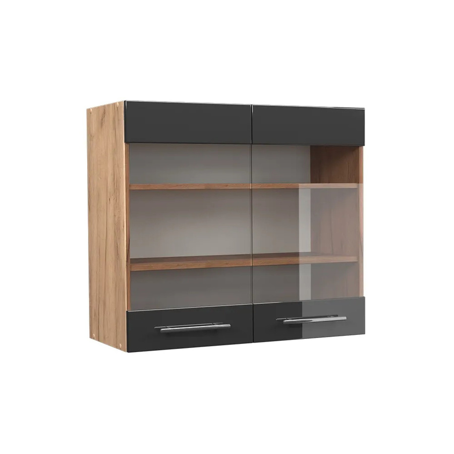 Vicco Küchen-Hängeschrank Fame-Line in Eiche und Anthrazit mit Glastüren und Softclose-Funktion, Breite: 80 cm - Bild 3