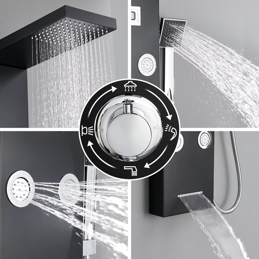 CECIPA max Duschsäule aus Edelstahl 304 in Matt Schwarz mit Display, Regenduschkopf, Wasserfall und Handbrause für 4-Funktions-Hydromassage - Bild 2