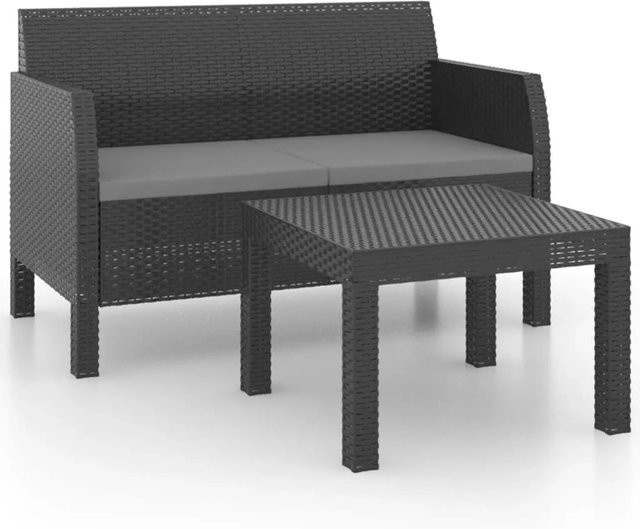 vidaXL 2-tlg Garten-Lounge-Set aus Polyrattan mit Kissen in Anthrazit - Bild 1