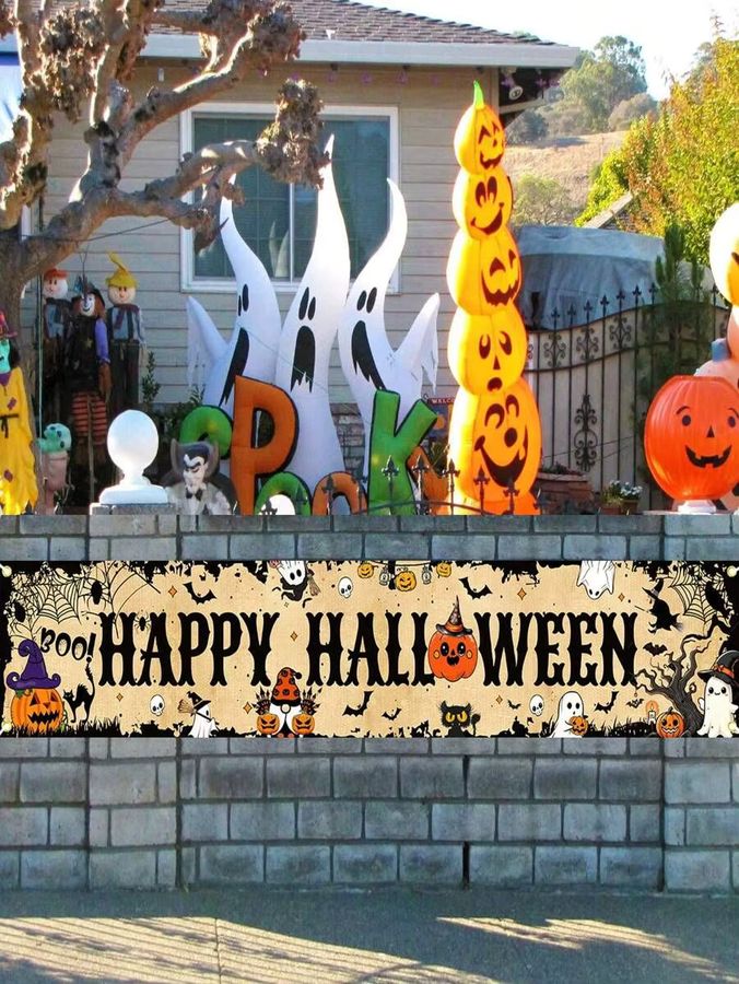 VIKAMA Halloween-Banner mit Kürbis-Motiv als Willkommensschild für Garten und Außenzaun, B/H: 180 x 35 cm - Bild 2