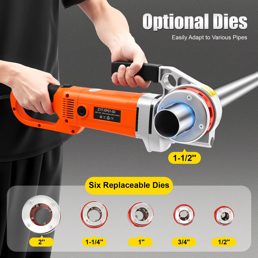 Elektrischer Rohreinfädler 2300 W Rohreinfädelmaschine mit 6 Matrizen für verzinkte Feuer- und Gasrohre, Orange - Bild 2