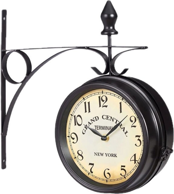 Relaxdays Bahnhofsuhr im Retro-Design, doppelseitige Wanduhr aus Eisen und Glas in Schwarz, analog und batteriebetrieben, B/T/H: 35 x 35 x 10 cm - Bild 1