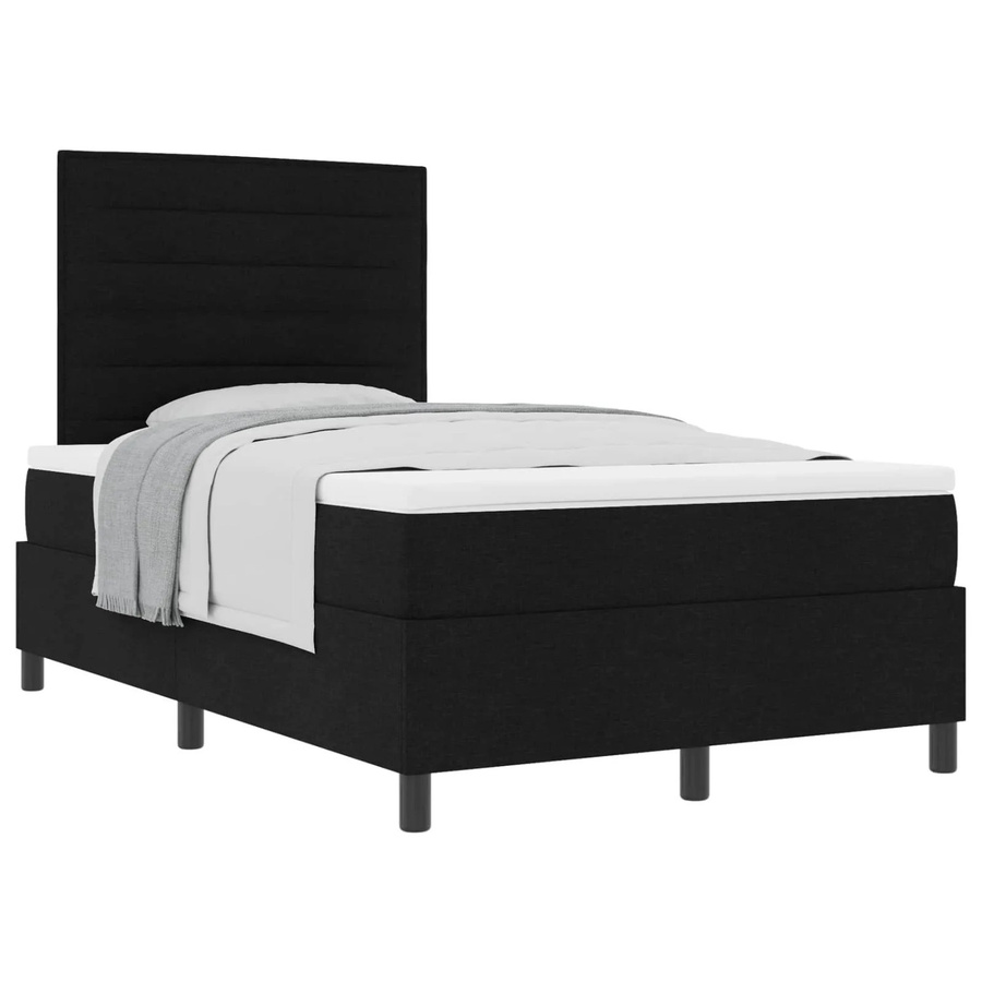 vidaXL Boxspringbett mit Matratze in Schwarz aus Stoff und Kiefernholz, B/T/H: 120 x 200 x 128 cm - Bild 2