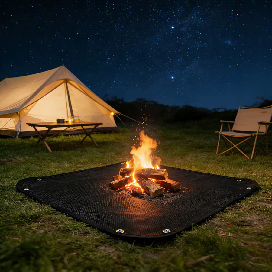 Feuerfeste 3D Silikonmatte von HIDE WALKER in Schwarz als hitzebeständige Bodenschutzunterlage für Campingkocher und Lagerfeuer, B/T: 60 x 50 cm - Bild 2