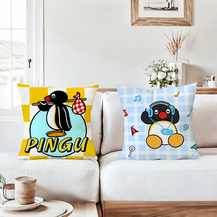 Niedliche Anime P-Pingu Cartoon Kissenhülle aus Peach Skin für Schlafzimmer, Wohnzimmer und Auto, B/H: 18 x 18 cm - Bild 2