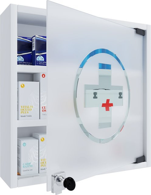 VCM Medizinschrank Hustila S, weiß, abschließbarer Wandmedizinschrank mit Regalböden, B/H/T: 32 x 40 x 10 cm - Bild 1