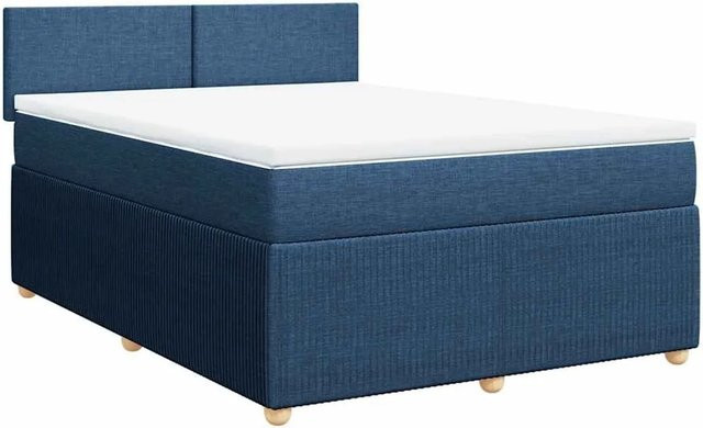 vidaXL Boxspringbett mit Matratze in Blau und Weiß, Hybrid-Design mit Taschenfederkern, B/T: 140 x 200 cm - Bild 1