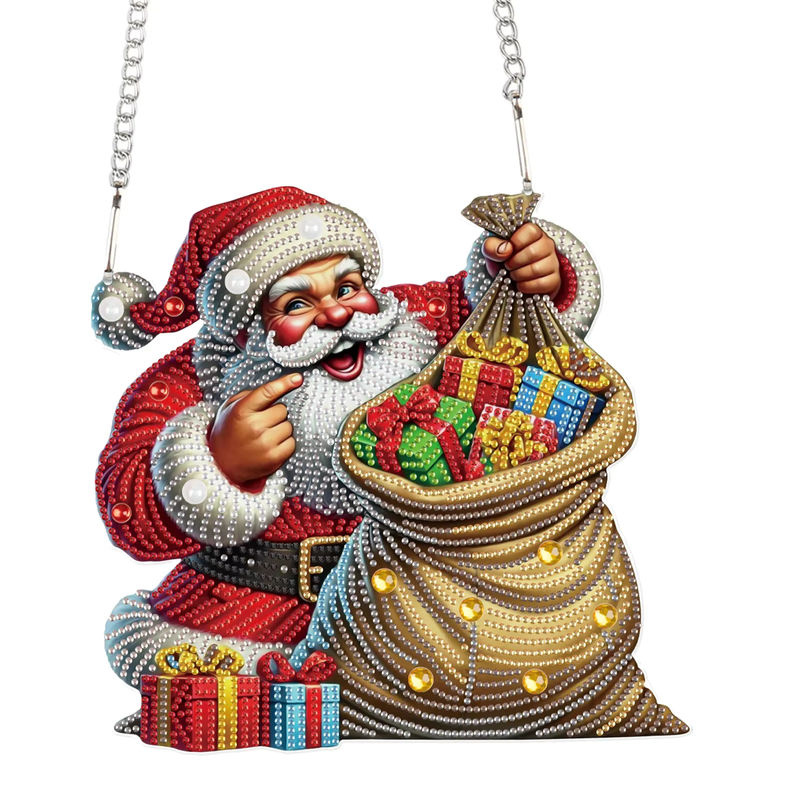 Mehrfarbiges Weihnachts-Diamant-Kunstgemälde als hängender Weihnachtsmann-Anhänger aus Kunststoff für deine Fensterdekoration - Bild 7