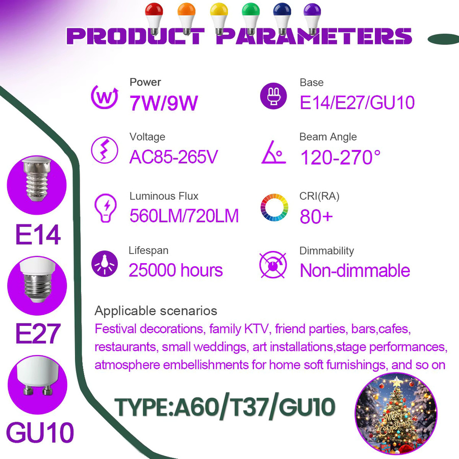 8er Set Derec LED Bunte Glühbirnen RGB Beleuchtung für E14 und E27 Fassungen - Bild 2