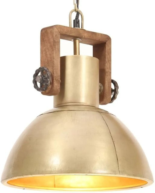 vidaXL Hängelampe im Industriestil aus Messing und Holz, rund, Farbe: Gold/Messing/Braun, Durchmesser: 30 cm, Fassung: E27 - Bild 1