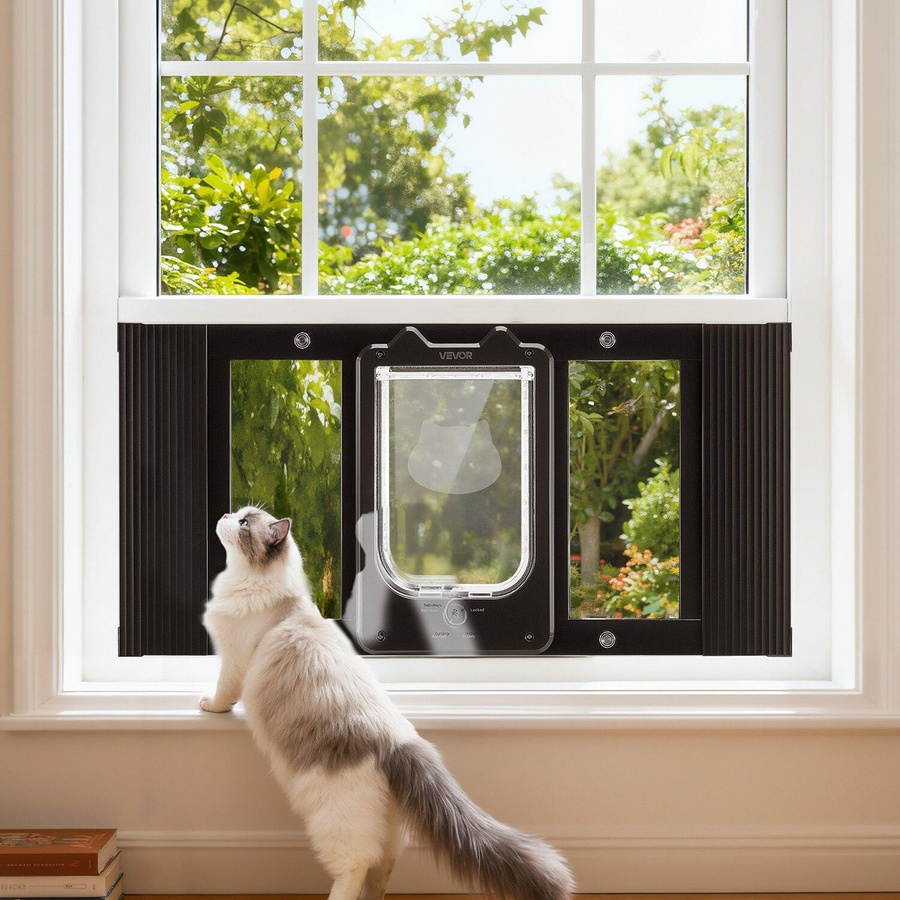 Buying Solutions MB Katzenfensterklappe mit Aluminiumrahmen und Glas in Schwarz, verstellbar für Fensterbreiten 686-813 mm, mit Magnetverschluss und 4 Verriegelungsmodi - Bild 5