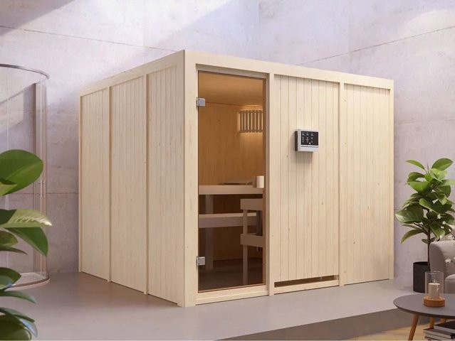 Karibu Innensauna Celine aus Fichtenholz in Beige ohne Ofen B: 231 cm, T: 198 cm, H: 231 cm - Bild 1