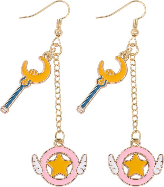 Bandai Ohrringe, herzförmige Flügelanhänger, Gold - Bild 1